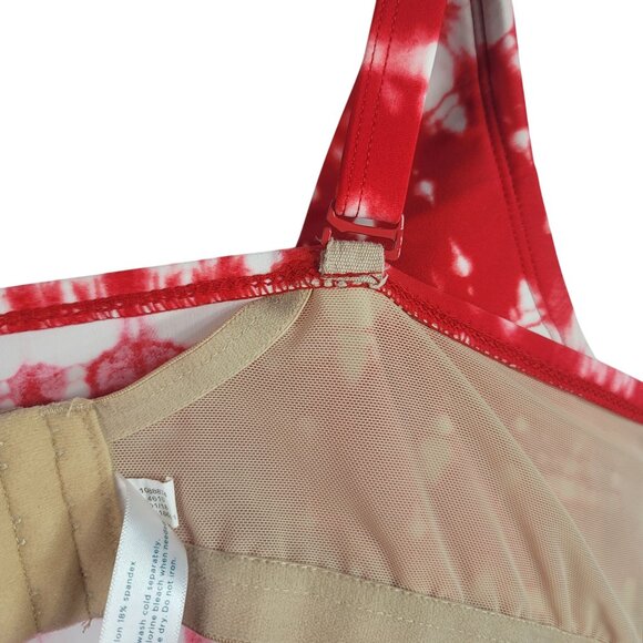 Cacique Swim Tankini Red White 40DD Adjustable Strap Underwire Bra Top Tie Dye - Picture 5 of 11